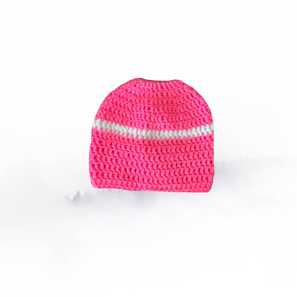 Adult's Pink and White Crazy Bun Beanie